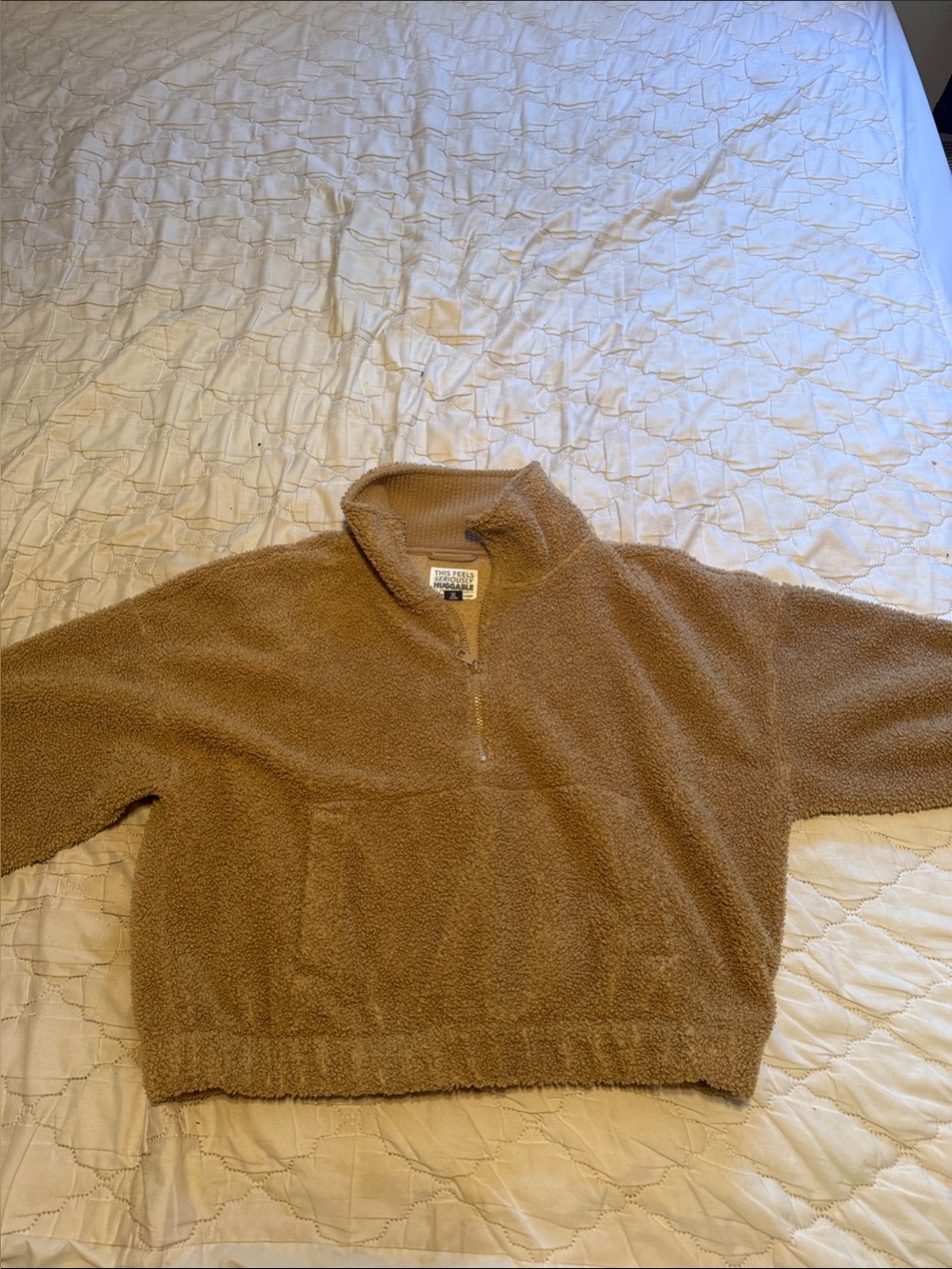 American Eagle Outfitters Camel Teddy Half-Zip Pullover